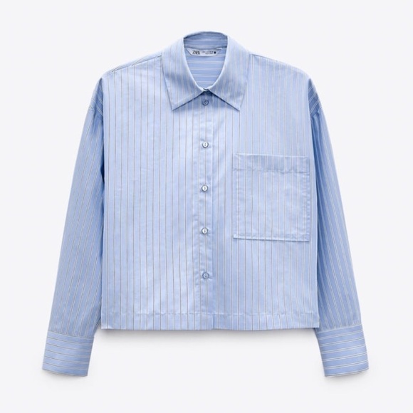 New ZARA Striped Pocket Crop Shirt - Picture 1 of 1